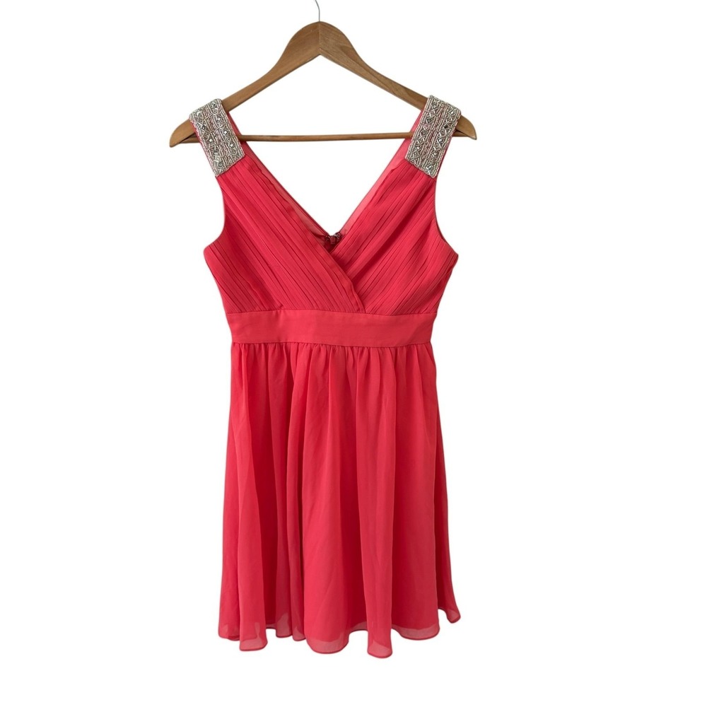 Minuet Beaded Strap Chiffon Fit Flare Dress Womens S Coral Party HOCO Formal